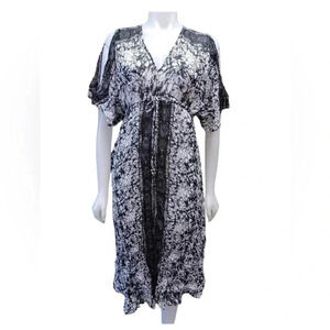 Free People Print Sheer Chiffon Cold Shoulder  MIDI Dress Size Small